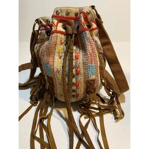 Urban Outfitters Ecote Fringe Bucket Bag Tan Brown Boho Southwestern Crossbody